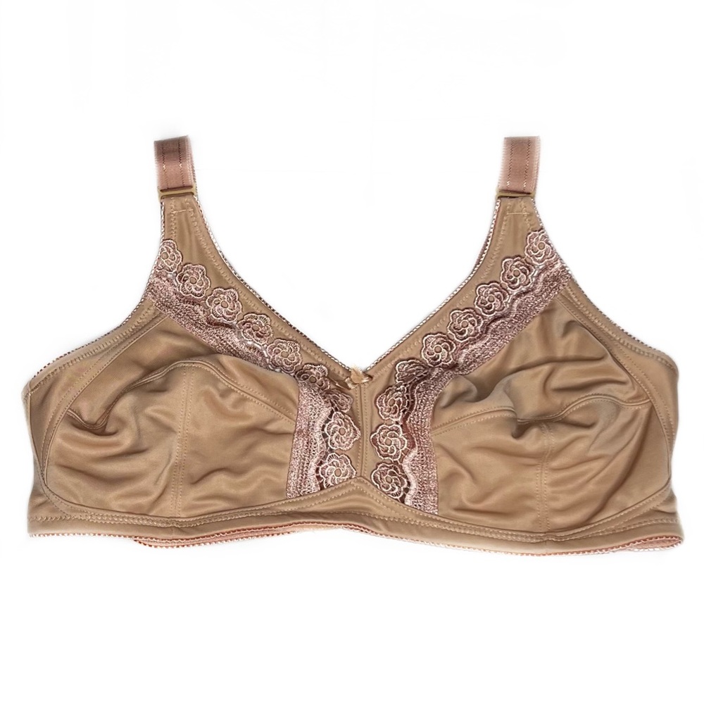 NEW Levex Nude w/ Floral Lace Trim Wire-free Comfort Support Bra 44DD Style 1273